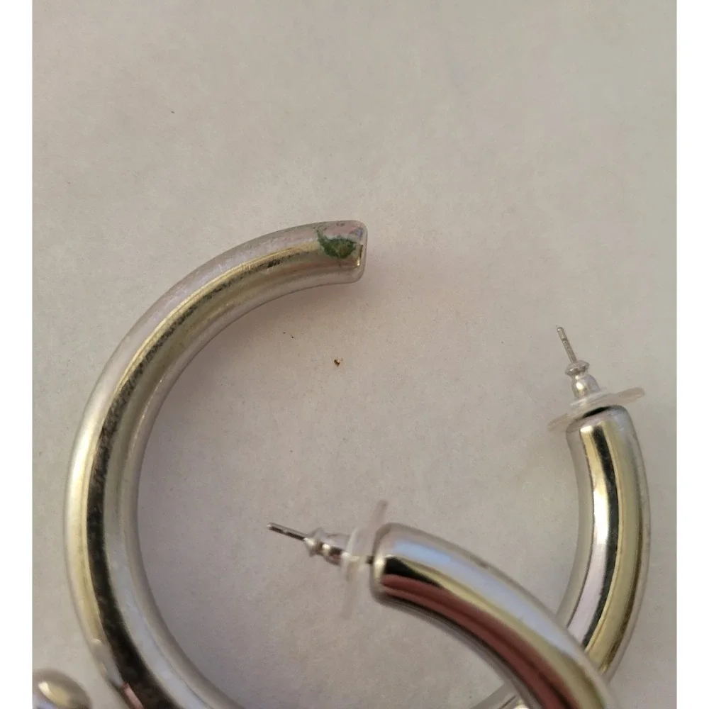 Hoop Pierced Earrings Chunky Silver Tone Hollow‎ Tube Minimalist Silver 2